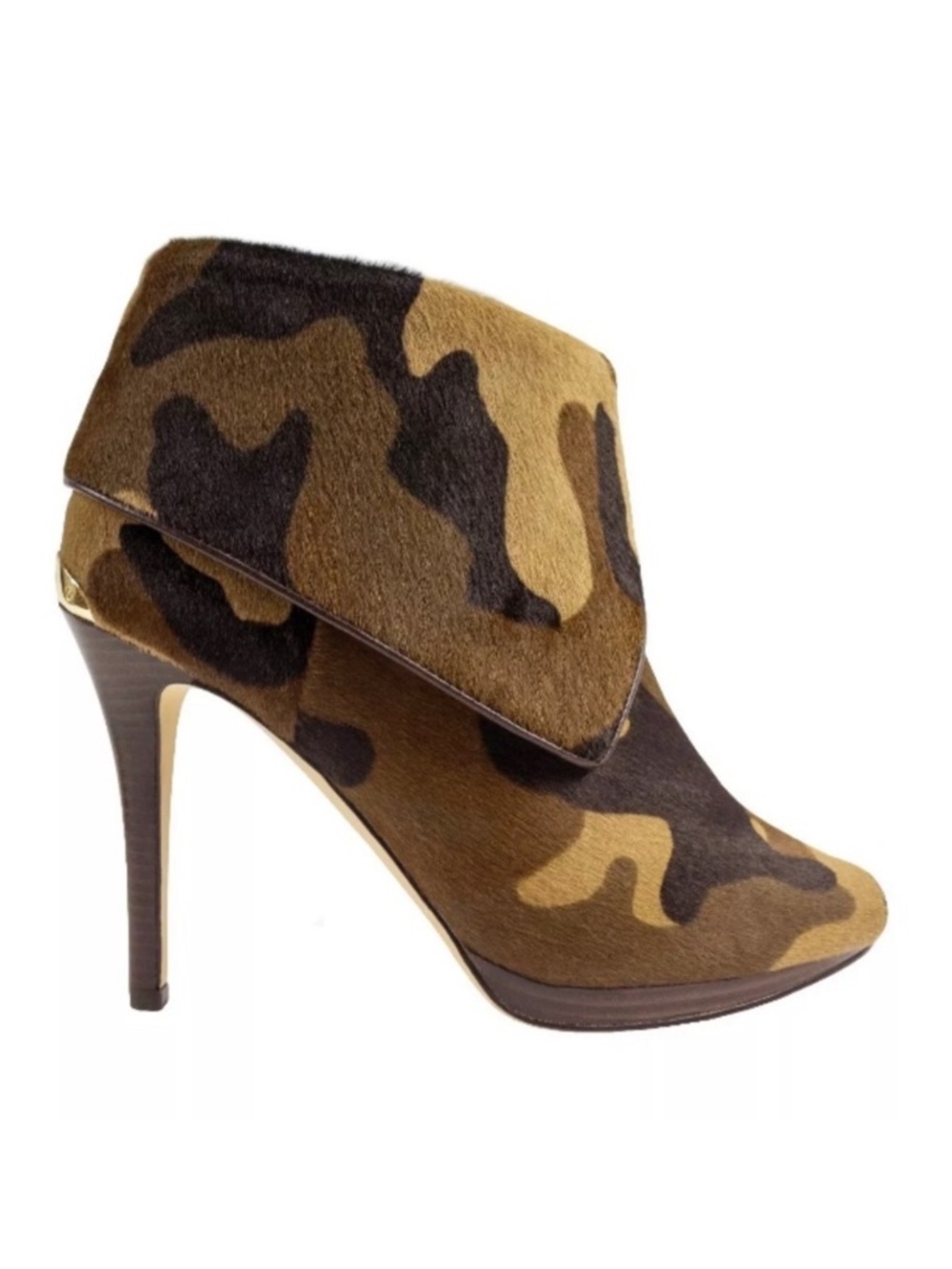 Michael Kors Kendra Calf-Hair Bootie Heels Camo Print 7.5